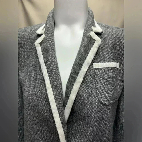Banana Republic Blazer Women’s Jacket Gray  with White Herringbone Trim size 2 - Picture 3 of 8